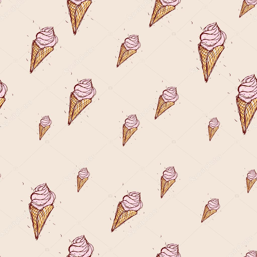 pink ice cream Hand drawn sketch on pink background. seamless pattern vector