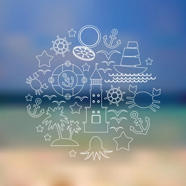 Set icons on seascape background. Vector — Stock Vector