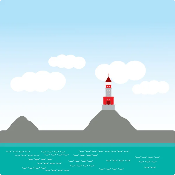Faro, isla, océano, playa, mar, náutico. vector — Vector de stock