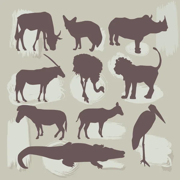 Conjunto de animales africanos. Silueta. vector — Vector de stock