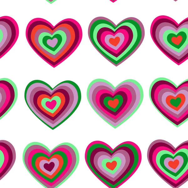 Violet, coeur rayé vert sur fond blanc Saint Valentin, motif sans couture de mariage. vecteur — Image vectorielle