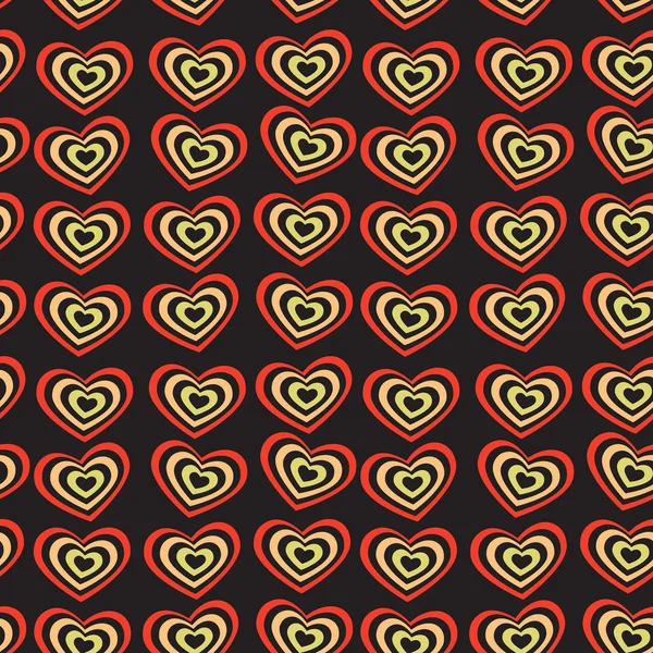 Coeur rouge sur fond noir Saint Valentin, motif sans couture de mariage. vecteur — Image vectorielle