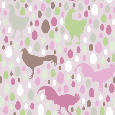 Tavuk horozlar, yumurta, yeşil, Lila, vektör ile Seamless Modeli
