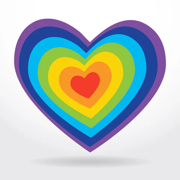 Coração listrado arco-íris no fundo branco Dia dos Namorados, cartão de casamento. vetor — Vetor de Stock