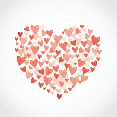 Kırmızı parlak parlak kalp beyaz arka plan üzerinde ayarlayın. Aşk, evlilik töreni ve Sevgililer günü kutlama kavramı düğün. Vektör