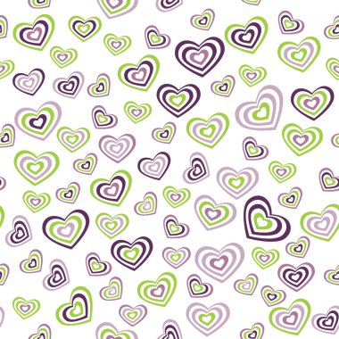 Dikişsiz desen kalp yeşil, mor beyaz arka plan üzerinde. düğün evlilik töreni Sevgililer günü. Vektör