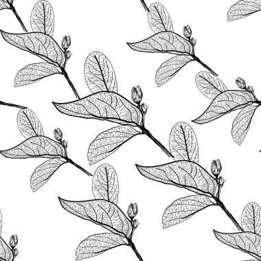 Beyaz arka plan üzerinde kıvrımlarına bırakır. çiçek seamless modeli çizilmiş. Vektör