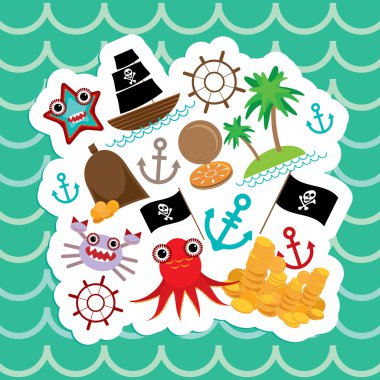 Card pirate. Cute party invitation animals design. Vector