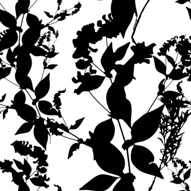Black flowers on white background. Seamless pattern. Vector 