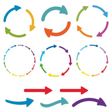 Ok piktogram ayarlayın. Beyaz arka plan üzerinde basit renk web simgesi. Vektör 