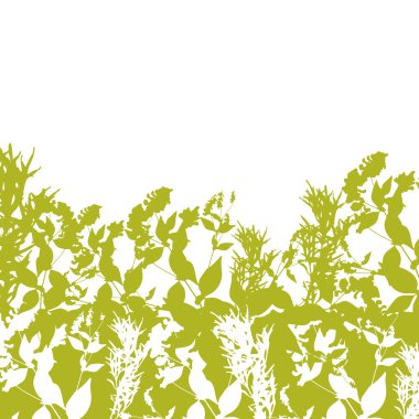 Beyaz zemin üzerine yeşil yaprak siluet soyut tasarım. Vektör