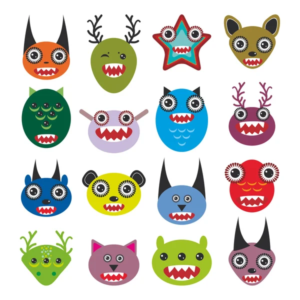 Cute cartoon Monsters Set. Big collection on white background. vector — Stock Vector