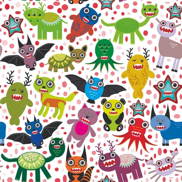 Cute cartoon Monsters seamless pattern  white background. Vector — Stock Vector