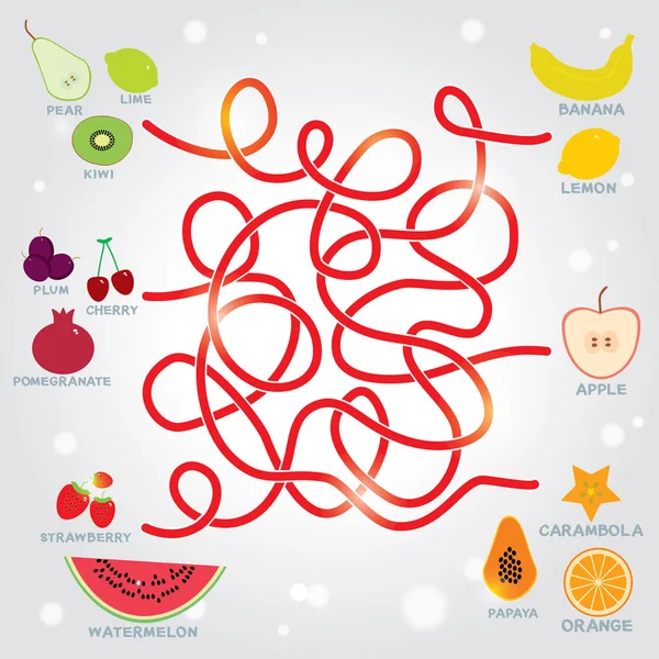 Fruit  labyrinth game for Preschool Children. vector — Stock Vector