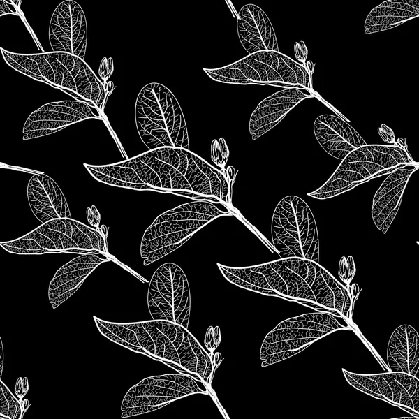 Leaves contours on black background. floral seamless pattern, hand-drawn. Vector — Stock Vector