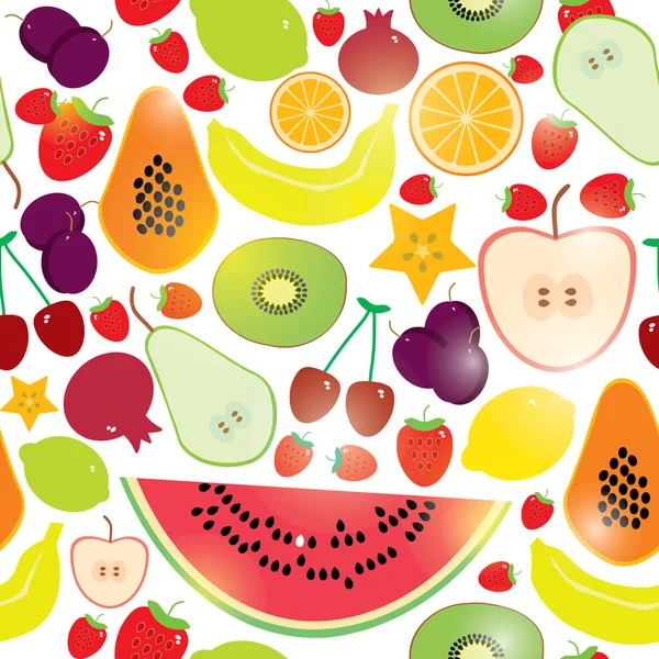 Uno stile di vita sano. Frutta su sfondo bianco modello senza cuciture. Vettore . — Vettoriale Stock