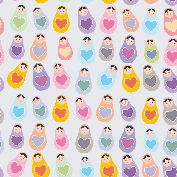 Seamless pattern Russian dolls matryoshka background with hearts. Vector — 图库矢量图片