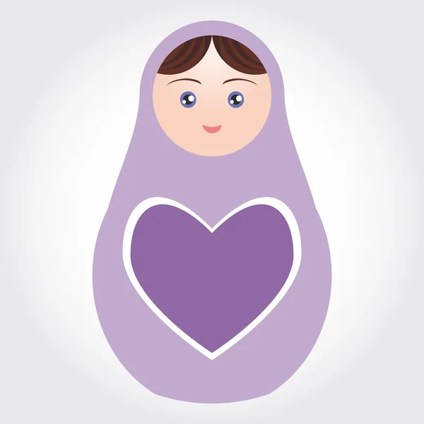 Purple Russian dolls matryoshka with heart on white background. Vector — Stockvector