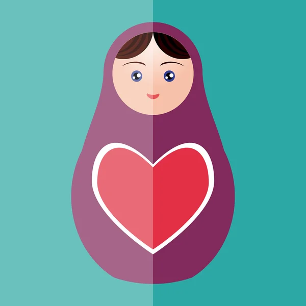 Russian doll matryoshka with heart on teal background. Vector — ストックベクタ