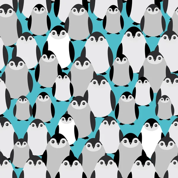 Funny Penguins on blue background seamless pattern. Vector — Stock Vector