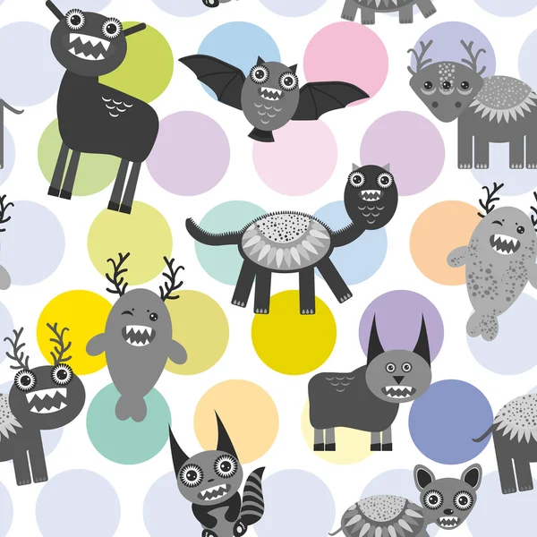 Cute cartoon Monsters Set.  seamless pattern on white background. Vector — Stock Vector