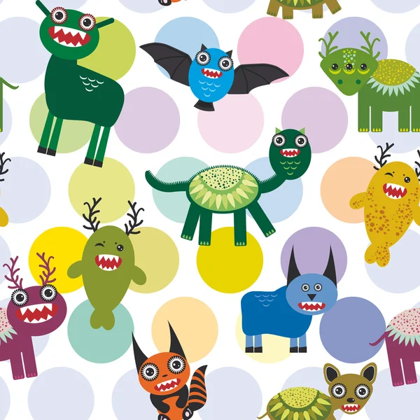 Cute cartoon Monsters instellen. naadloze patroon op witte achtergrond. Vector — Stockvector