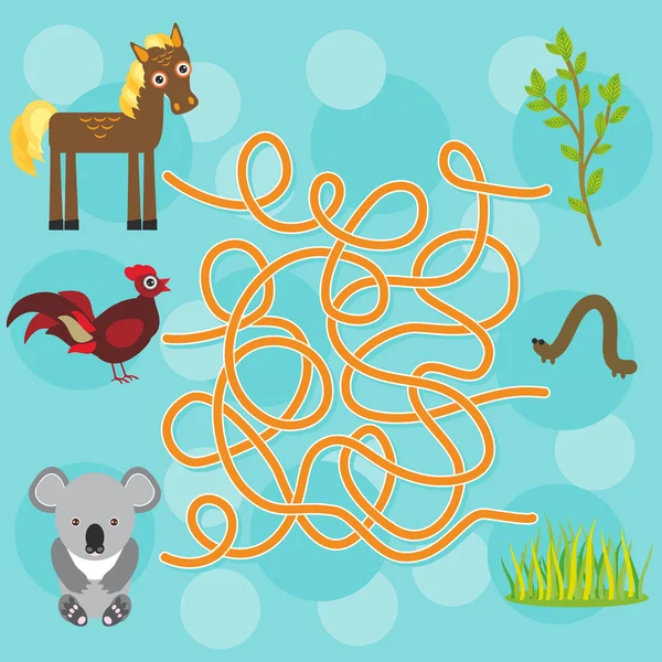 Kyckling, häst, koala labyrint spel för förskolebarn. Vektor — Stock vektor