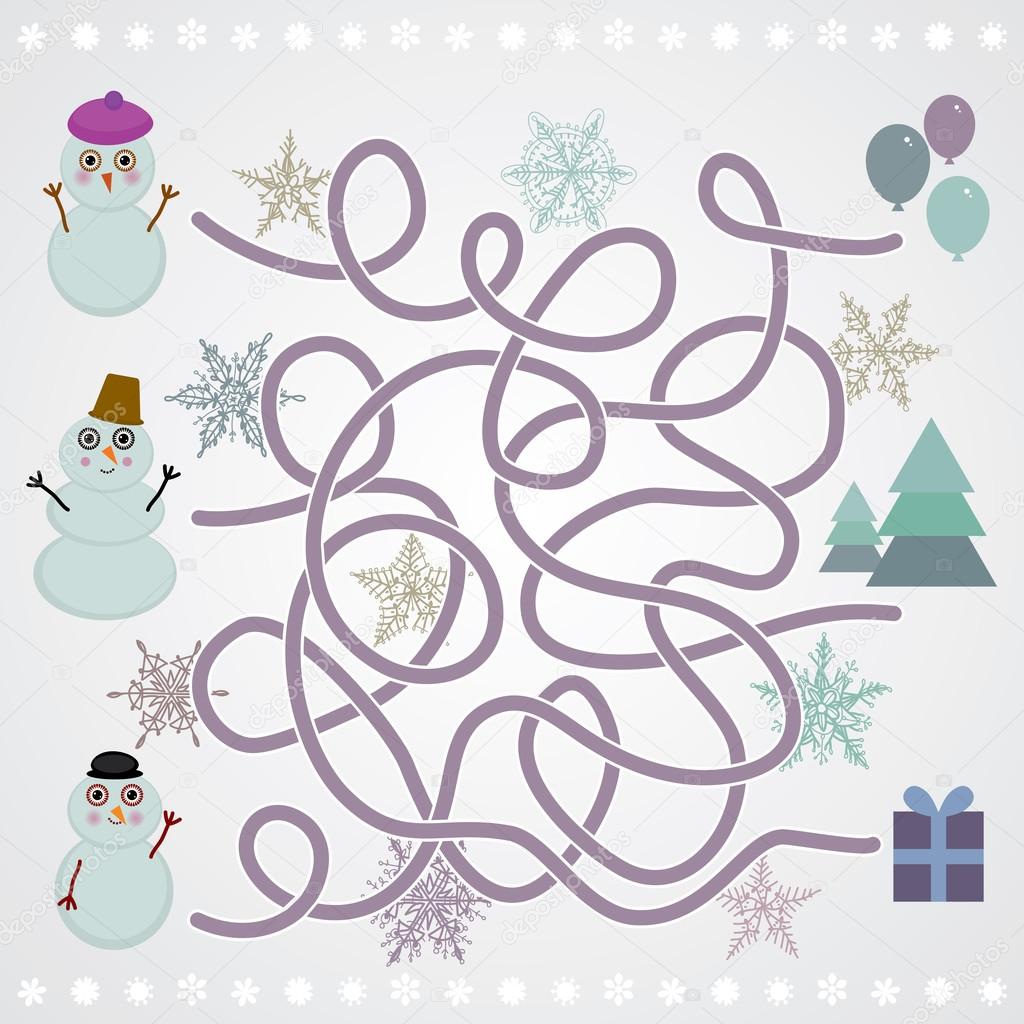 Snowmen labyrinth game for Preschool Children. vector