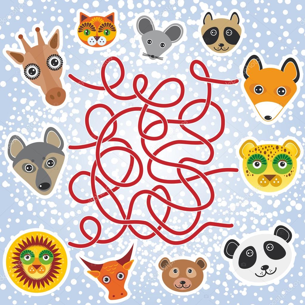 funny animals - labyrinth game for Preschool Children. Vector 