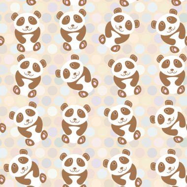 Polka dot background, pattern. Funny cute panda on dot background. Vector