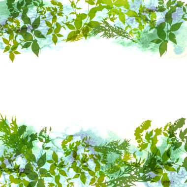 Spring background, wreath with green leaves, watercolor. banner for text. Vector