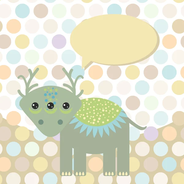 Polka dot background, pattern. Funny cute monster dinosaur on dot background. Vector — Stok Vektör