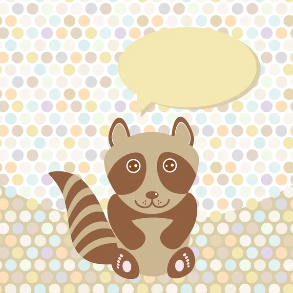 Polka dot background, pattern. Funny cute raccoon on dot background. Vector — Stock vektor