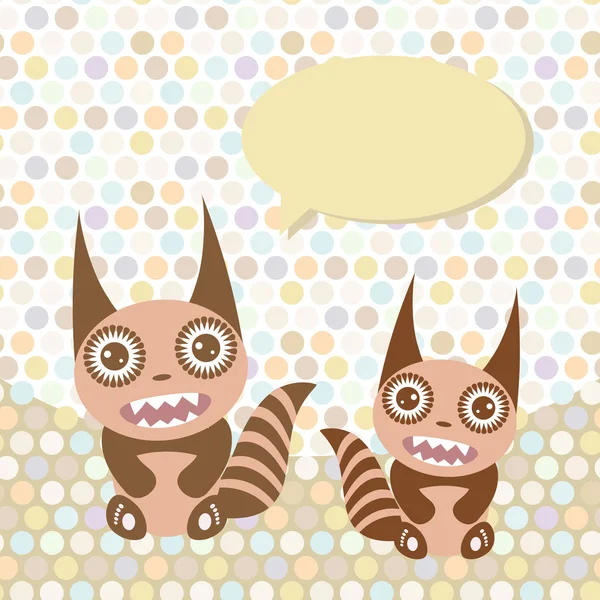 Polka dot background, pattern. Funny cute monsters on dot background. Vector — Διανυσματικό Αρχείο