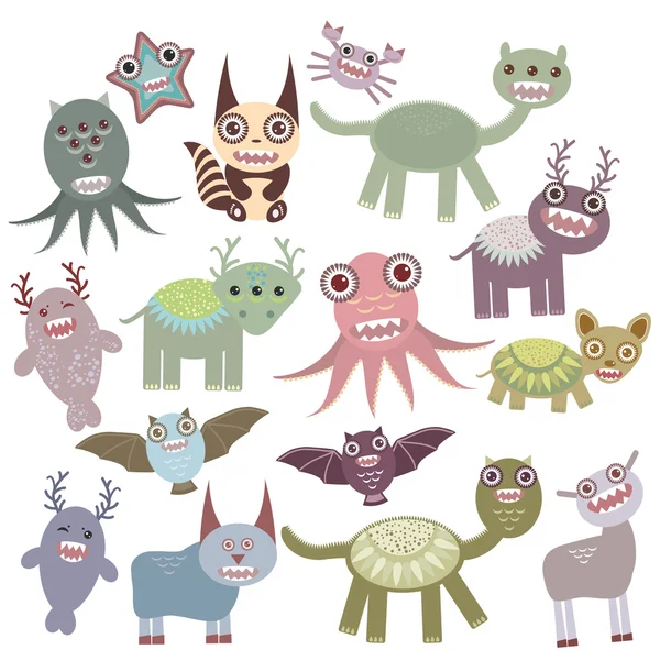 Funny monsters set Big collection on white background. Vector — Stock vektor