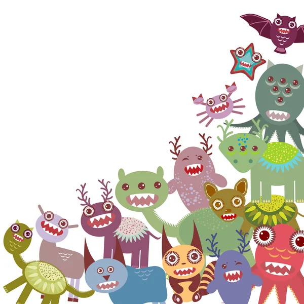 Funny monsters Big collection on white background. Vector — Stock Vector