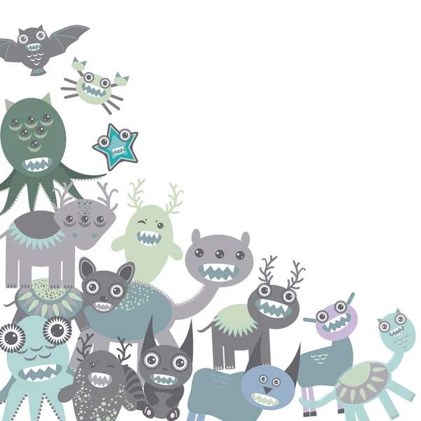 Blue and gray Funny monsters set on white background. Vector — 스톡 벡터