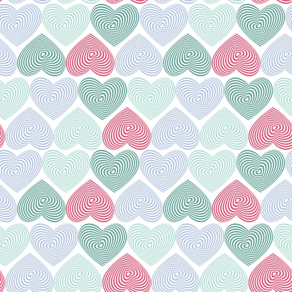 Doodle seamless pattern with hearts on white background Optical illusion 3D three-dimensional volume. Vector — 스톡 벡터