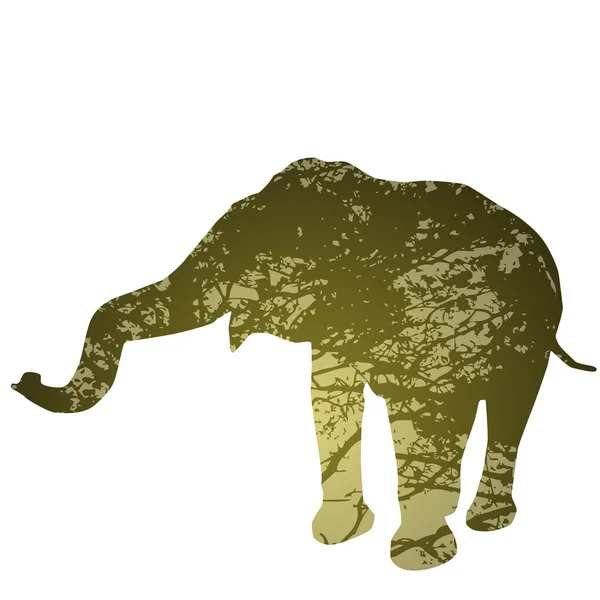 Elefante isolado Silhueta, fundo verde natural. Vetor — Vetor de Stock