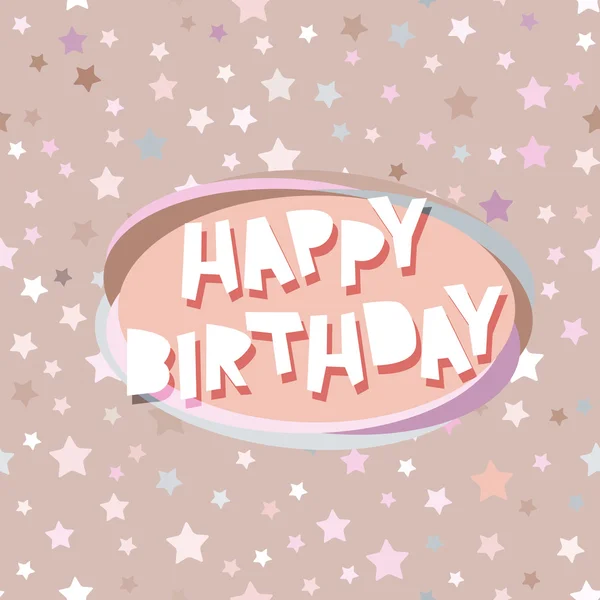 Feliz cumpleaños patrón sin costuras tarjeta con estrellas, rosa, fondo beige. Vector — Archivo Imágenes Vectoriales