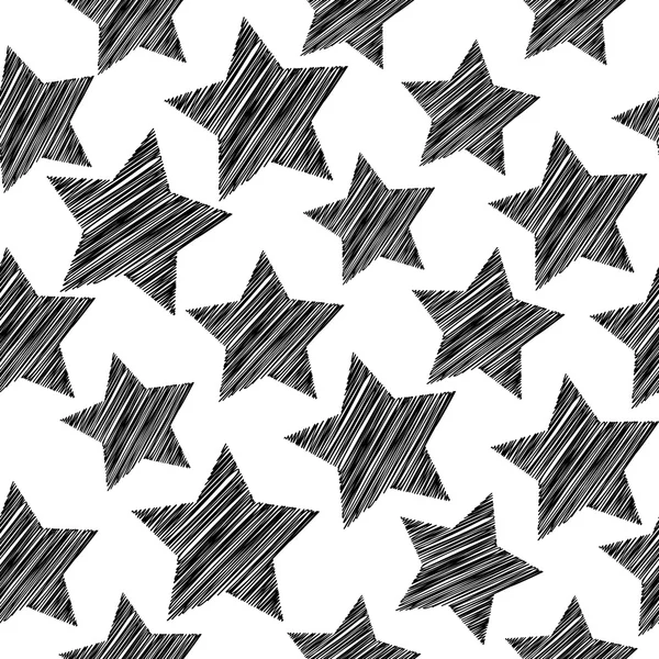 Sketch seamless pattern with stars. Black stars on white background. Vector — Stockový vektor