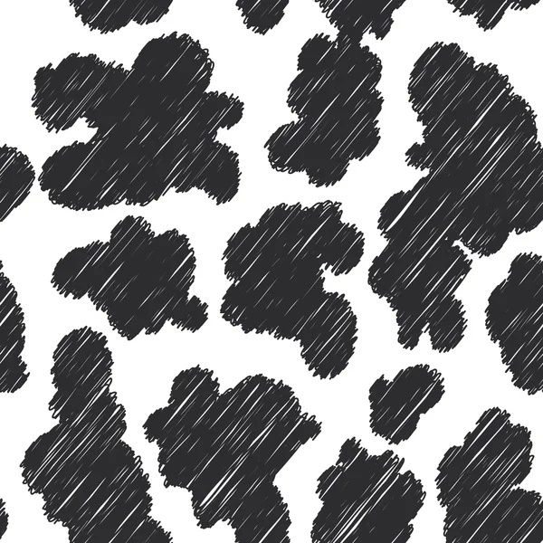 Freehand drawing, sketch, doodle Abstract seamless pattern - black spots on white background, cow fur. Vector — Stockvector