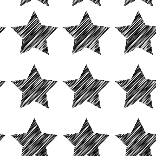 Dibuja un patrón sin costuras con estrellas. Estrellas negras sobre fondo blanco. Vector — Vector de stock