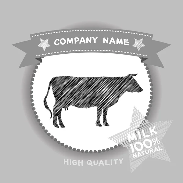 Tienda de granja, silueta de vaca, diagrama de leche y elementos de diseño en estilo vintage. Vector — Vector de stock