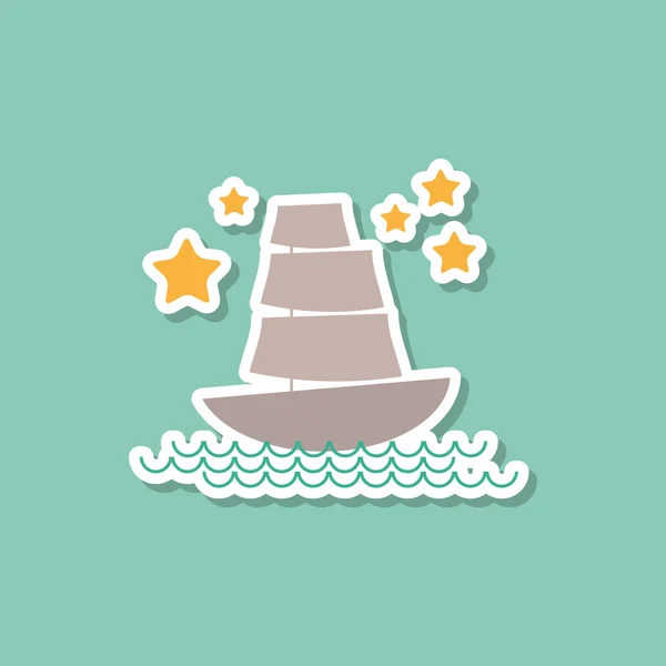 Velero marino, estrellas sobre fondo azul. Piso de estilo moderno. Vector — Vector de stock