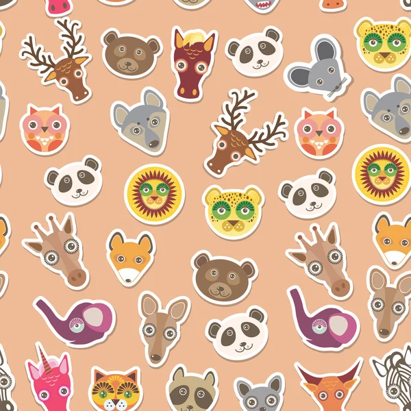 Set of funny animals muzzle seamless pattern. pink peach background. Vector — Wektor stockowy