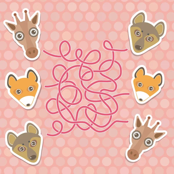 Funny giraffe, fox, wolf labyrinth game for Preschool Children. Vector — Stockvector