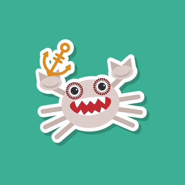 Funny crab holds the anchor of marine ship on blue background. Modern style flat. Vector — Wektor stockowy
