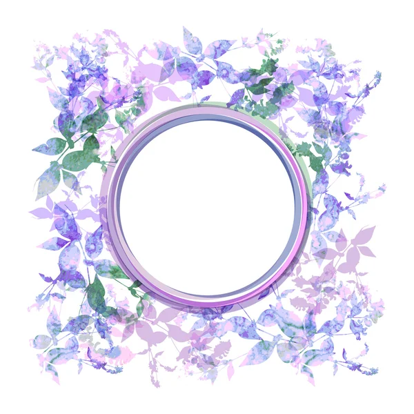 Spring background, wreath with lilac purple leaves, watercolor. Round banner for text. Vector — 스톡 벡터