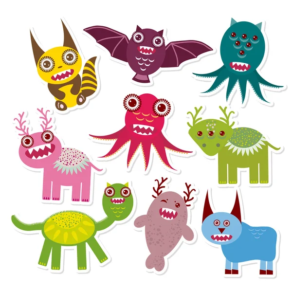 Sticker set Funny monsters collection on white background. Vector — Stockový vektor